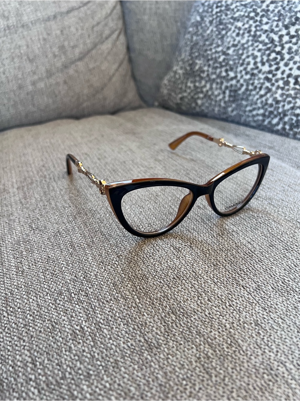 Chanel Tortoiseshell Cat Eye Eyeglasses with Gold Accents - Picture 2 of 7